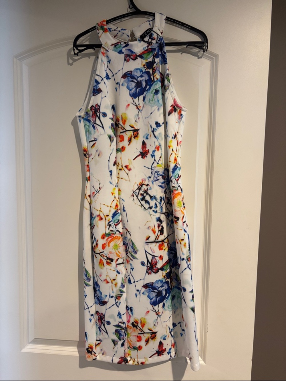 VENUS White Halter Midi Dress with Multicolor Floral Print